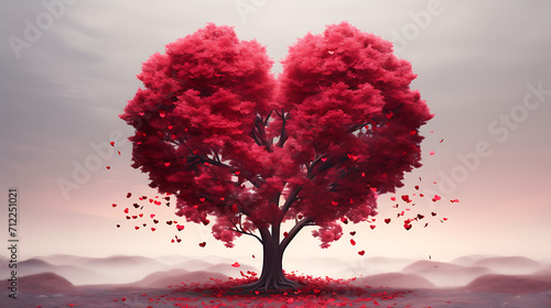 Heart-shaped red tree  generative Ai