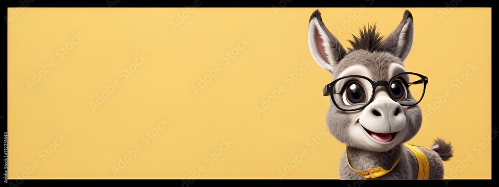 Cute baby donkey wearing spectacles isolated on solid pastel background ...