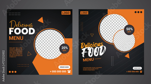 Food Social Media Post design. Fast Food Menu design. set of food social media post or web banner template design.	