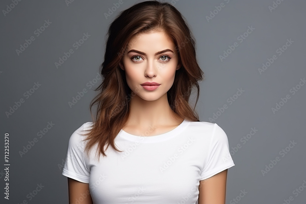 Woman in White Tshirt Mockup created with Generative AI Woman in White Tshirt Mockup created with Generative AI