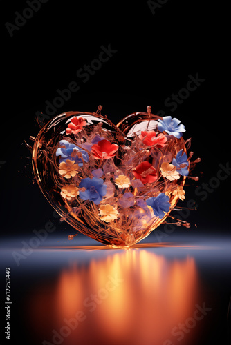 Beautiful heart with a floral pattern on a beautiful blurred bokeh background. St. Valentine's Day. Mother's Day. Holiday, romantic illustration. Vertical Format