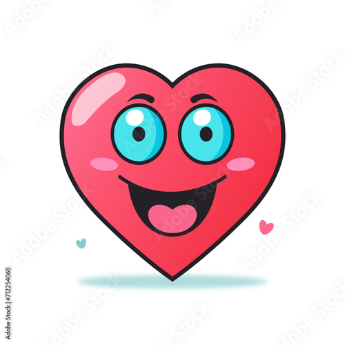 Red heart on a white background in cartoon style Postcard for February 14
