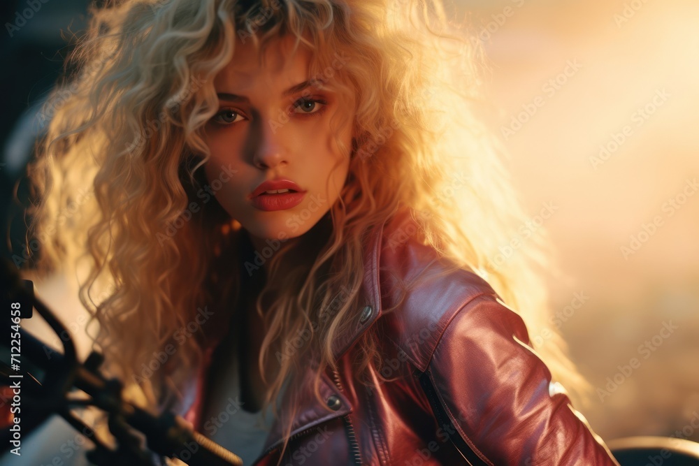Young pretty blonde woman 80 and 90's style. 90s fashion girl portrait Young pretty blonde woman 80 and 90's style. 90s fashion girl portrait