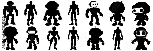 Robot silhouettes set, large pack of vector silhouette design, isolated white background