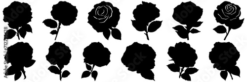 Rose love silhouettes set, large pack of vector silhouette design, isolated white background