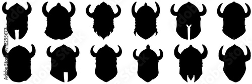 Viking nordic silhouettes set, large pack of vector silhouette design, isolated white background