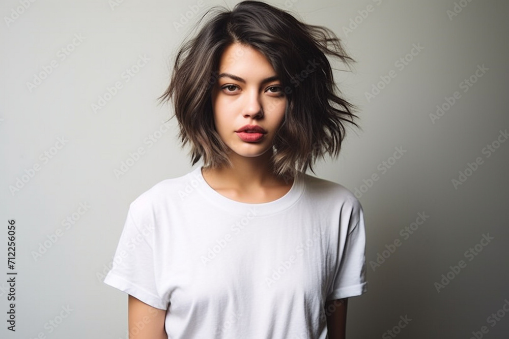 Woman in White Tshirt Mockup created with Generative AI Woman in White Tshirt Mockup created with Generative AI