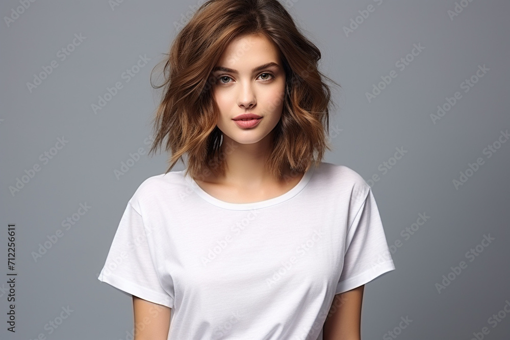 Obraz premium Woman in White Tshirt Mockup created with Generative AI