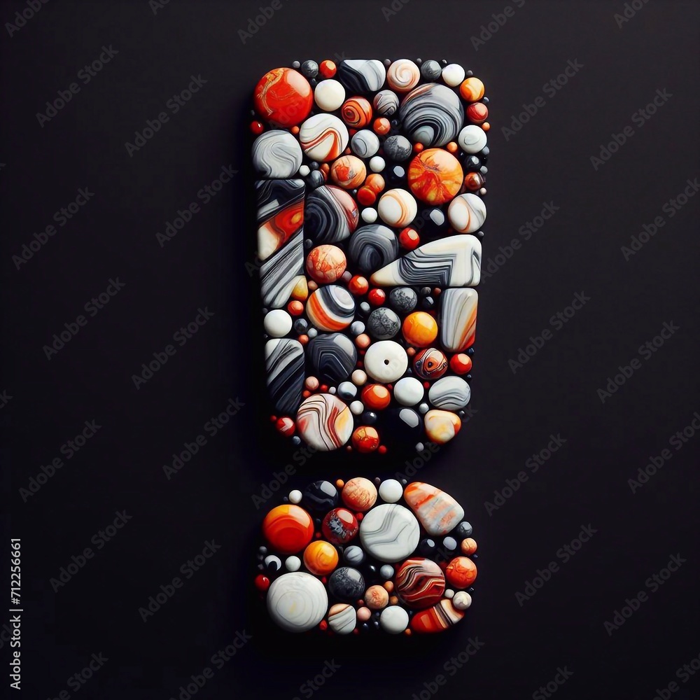 Exclamation mark shape made of marble pebbles. AI generated illustration