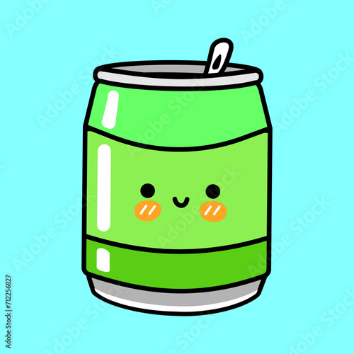 Cute funny Soda. Vector hand drawn cartoon kawaii character illustration icon. Isolated on blue background. Soda character concept