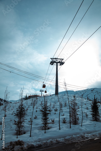 beautiful cable car for skiing people in Tajikistan