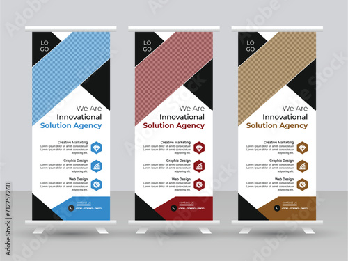 Business Roll Up Banner stand abstract modern roll up background. Business Retractable Banner Layout with colorfull elements.