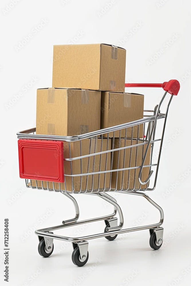 Parcel boxes in a trolley. Clipping board. Online shopping and delivery concept.