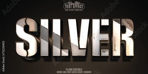Silver editable text effect, customizable metal and shiny 3D font style