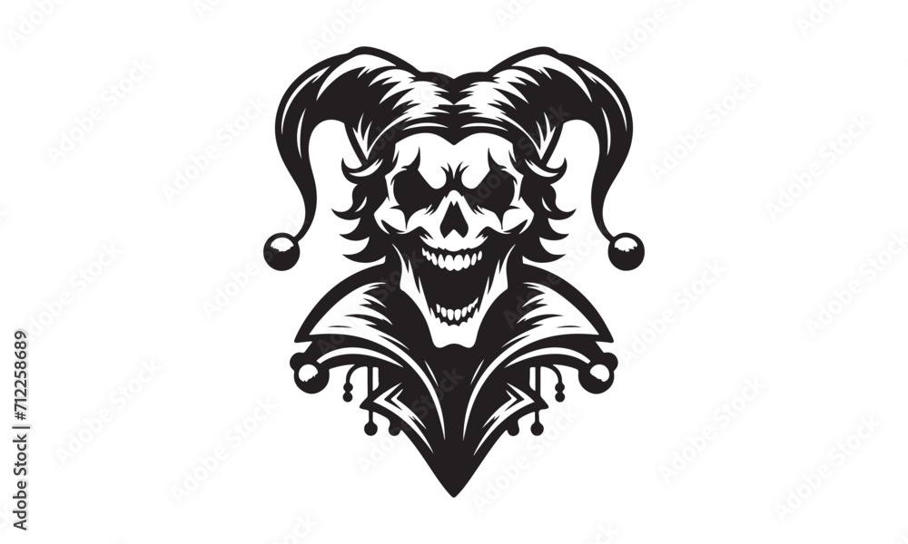 mascot joker skull angry laughing devil logo ,black and white joker head  logo , joker mascot