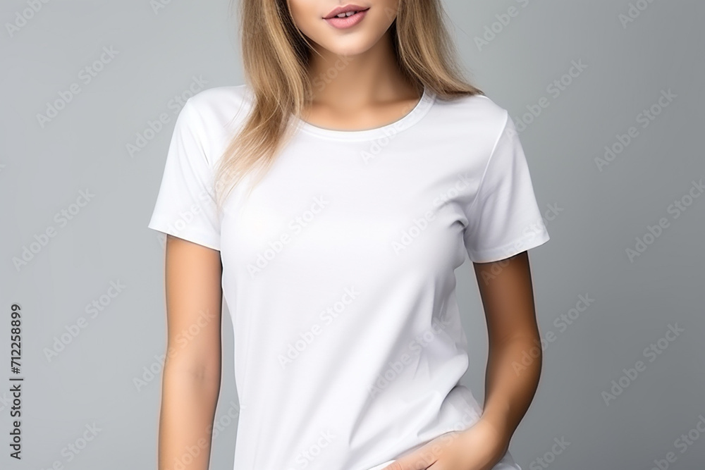 Woman in White Tshirt Mockup created with Generative AI Woman in White Tshirt Mockup created with Generative AI