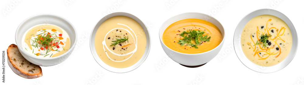 Sweet Pumpkin Soup isolated on a transparent PNG background, white background, Generative Ai Sweet Pumpkin Soup isolated on a transparent PNG background, white background, Generative Ai