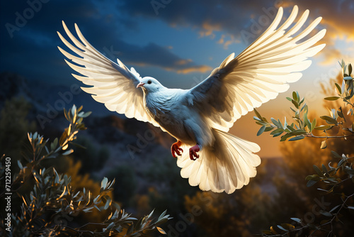 Dove of Peace: A gentle illustration of a white dove, representing peace and the Holy Spirit in the context of Easter. © tynza