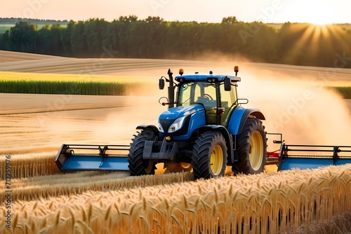 Ernte - Ein Traktor auf einem Feld mit Weizen - KI generiert