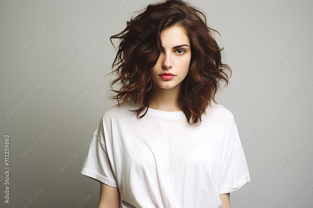 Woman in White Tshirt Mockup created with Generative AI Woman in White Tshirt Mockup created with Generative AI