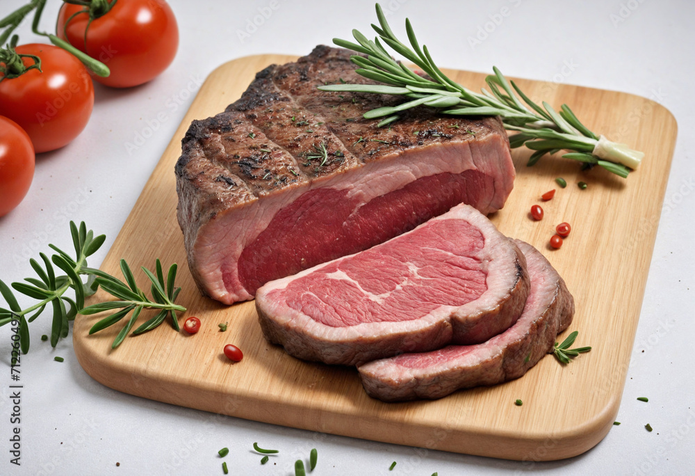 Fresh Rib Eye Steak on Cutting Board