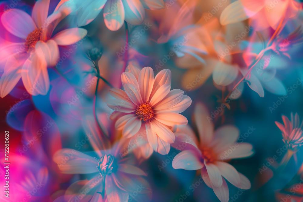 dreamy flowers with blur and double exposure