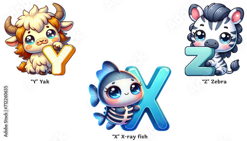 Fototapeta Naklejka Na Ścianę i Meble -  Cute Animals Alphabet For Kids Learning. Zoo Alphabet Clipart 04