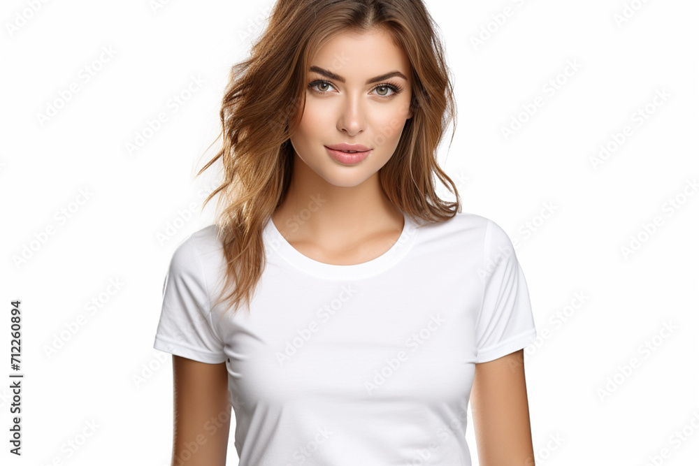 Woman in White Tshirt Mockup created with Generative AI Woman in White Tshirt Mockup created with Generative AI