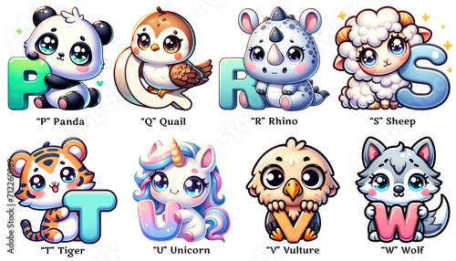 Cute Animals Alphabet For Kids Learning. Zoo Alphabet Clipart 03
