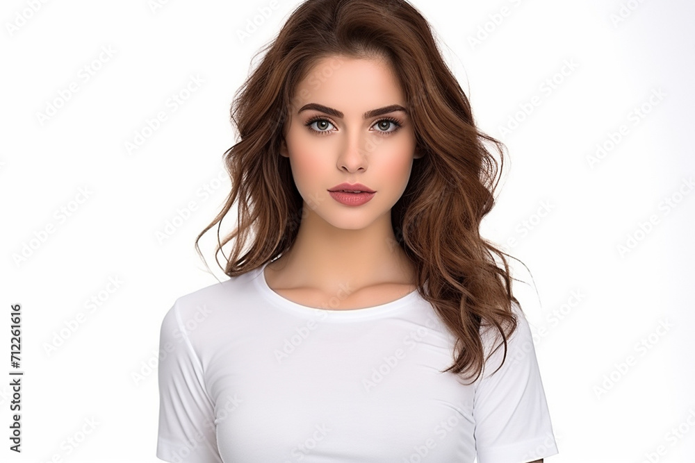 Woman in White Tshirt Mockup created with Generative AI Woman in White Tshirt Mockup created with Generative AI