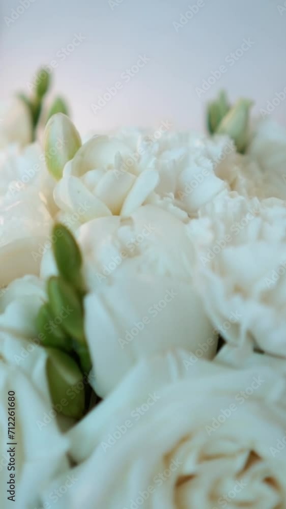 beautiful wedding bouquet of the bride of white roses and green eucalyptus close-up, romantic atmosphere before the outdoor ceremony, floristry and decoration beautiful wedding bouquet of the bride of white roses and green eucalyptus close-up, romantic atmosphere before the outdoor ceremony, floristry and decoration