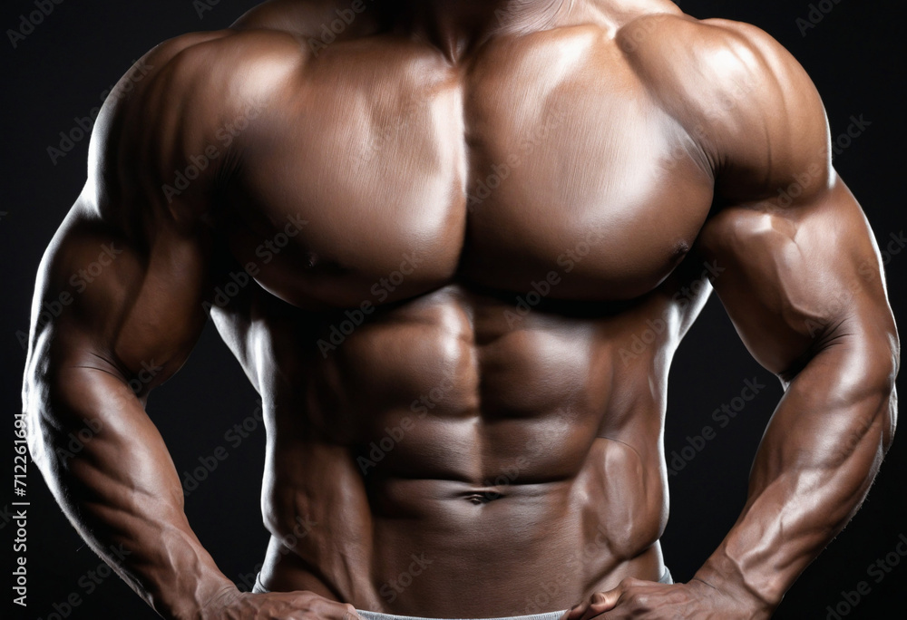 Ripped Shirtless Man on Dark Background with Selective Focus Ripped Shirtless Man on Dark Background with Selective Focus