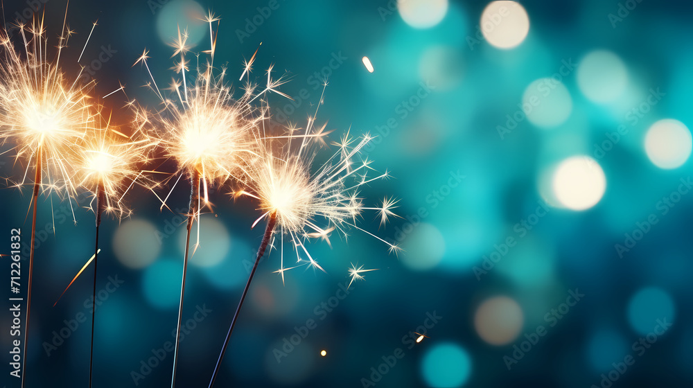 Obraz premium Beautiful creative holiday background with fireworks and sparkles