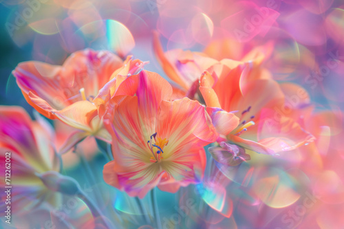 iridescent dreamy flowers with blur and double exposure