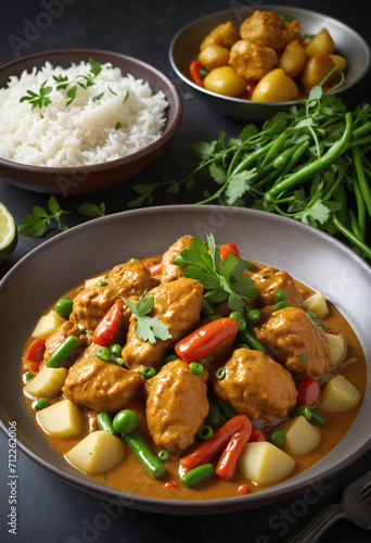Spicy Chicken Curry with Potatoes, Vegetables, and Herbs