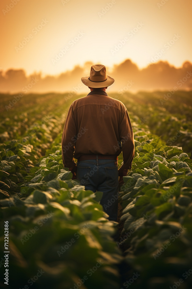 Fototapeta premium a farmer inspects the crop in the field