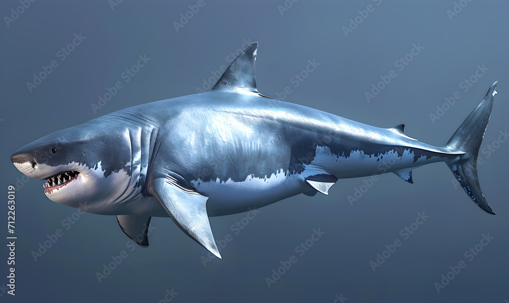 Fototapeta premium Prehistoric shark megalodon. Extinct predatory fish realistic illustration. 
