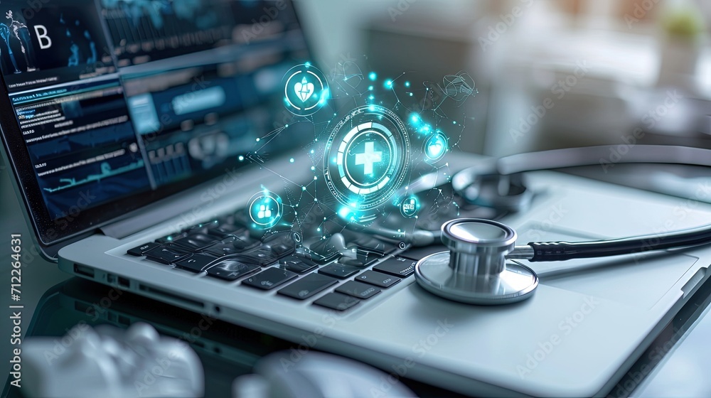 Medical technology, online health, telemedicine concept. Laptop ...