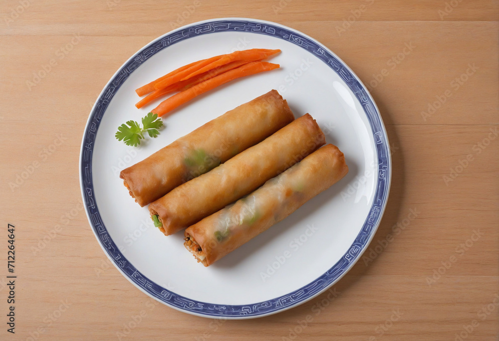 Crispy Chinese spring rolls on a dish Crispy Chinese spring rolls on a dish