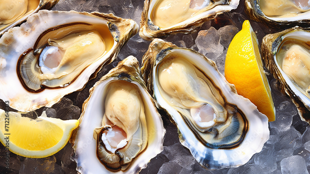 close up of fresh oysters with lemon close up of fresh oysters with lemon