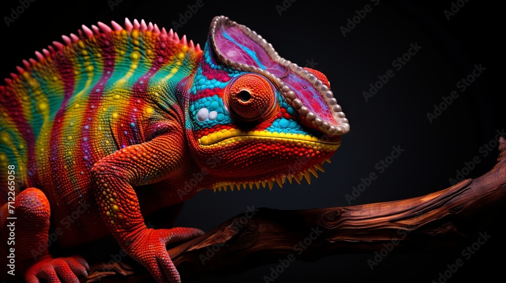 Obraz premium Adaptability and Change: Chameleon Shifting Colors AI Generated