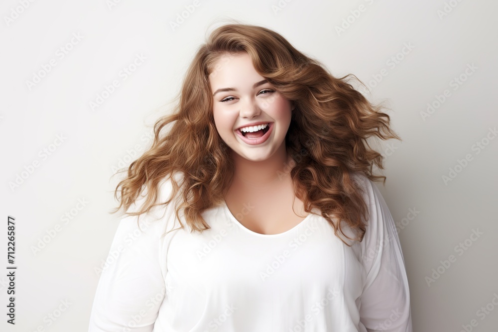 Cute overweight woman. Unhealthy concept Cute overweight woman. Unhealthy concept