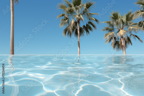 Palm Tree Leaves with a Swimming Pool extreme closeup. Generative AI