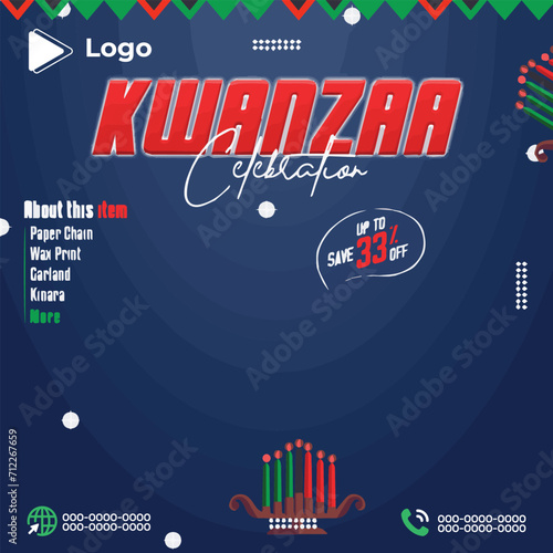 Realistic kwanzaa season celebration with instagram stories instagram and facebook story template | Kwanzaa party flyer with social media banner or instagram post template | Kwanzaa holiday african photo