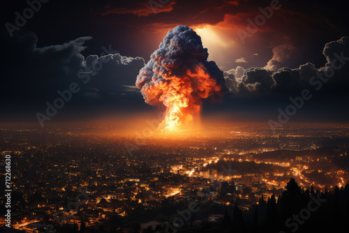 Bomb Explosions Illuminating Sky During Hostilities extreme closeup. Generative AI