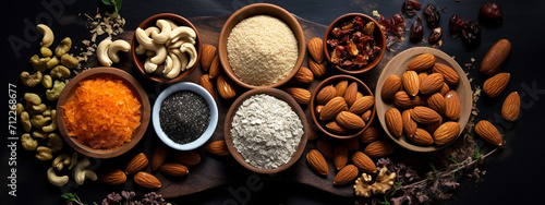 Various nut flour, almond, hazelnut top view