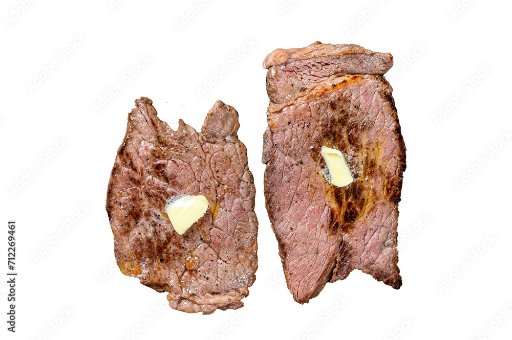 Grilled beef meat chop round steak  Transparent background. Isolated.