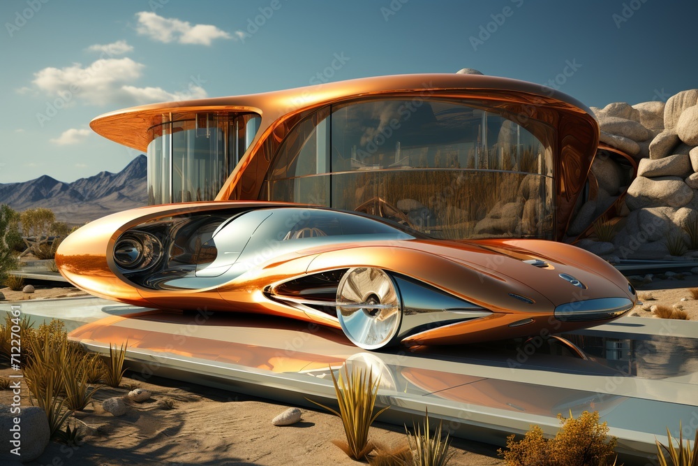Futuristic car on an abstract glowing background