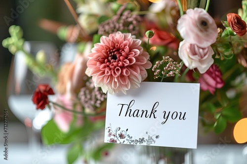 thank you card with flowers bouquet, generative ai