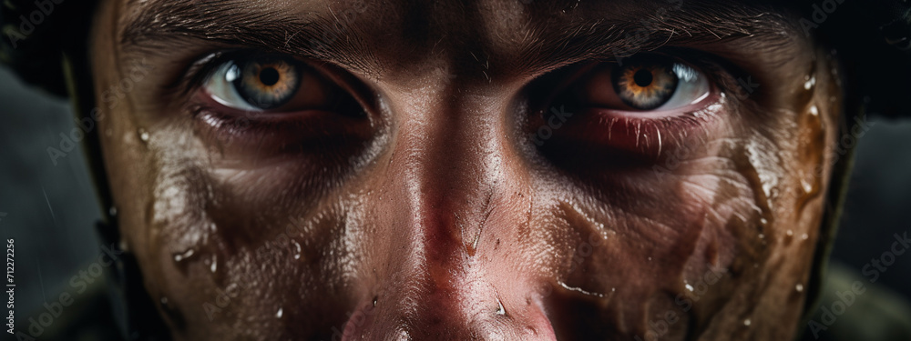 close up of man's dirty face in mud. close up of man's dirty face in mud.